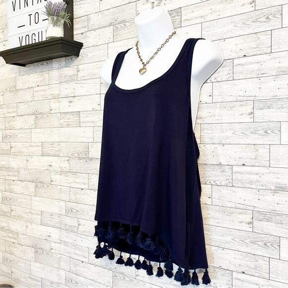 Trina Turk Tajo Tassel Hem Jersey Navy Blue Tank, XL - Picture 5 of 9
